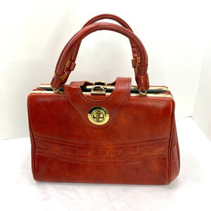Mid Century Vintage Purse Red Leather & Vinyl Medium Clutch Handbag